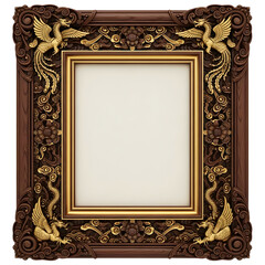 Ornate carved wooden frame with phoenix details