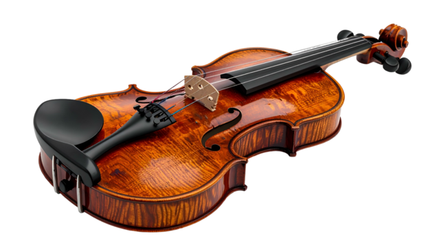 Ornate, detailed fiddle resting, showing wood grain