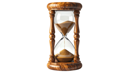 Classic hourglass with sand flowing, ornate wood finish