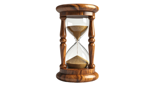 Hourglass with brown sand, a vintage timer on black background