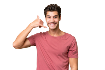 Young handsome caucasian man over isolated background making phone gesture. Call me back sign