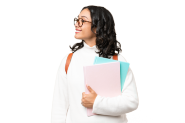 Young Argentinian student woman over isolated background looking side