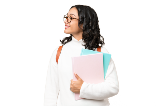 Young Argentinian student woman over isolated background looking side