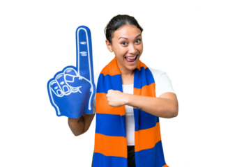 sports fan woman over isolated chroma key background celebrating a victory