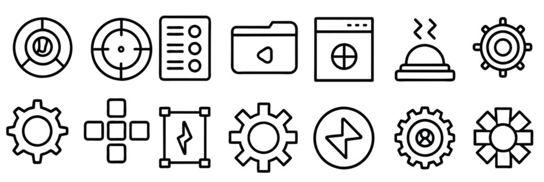 settings or setup outline icons with editable stroke