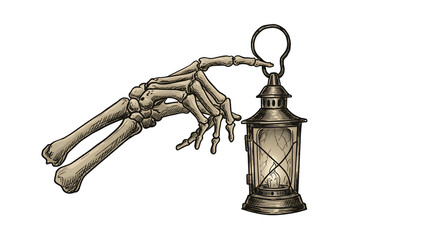 Skeleton hand holding lantern illustration