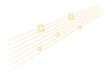 Golden light trails streaking diagonally across transparent background, creating energetic abstract effect with shining sparks