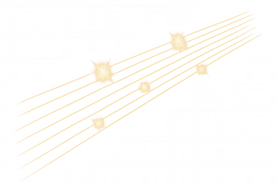 Golden light trails streaking diagonally across transparent background, creating energetic abstract effect with shining sparks