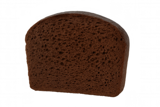 Dark rye bread pumpernickel slice with crust, healthy whole grain food, transparent background