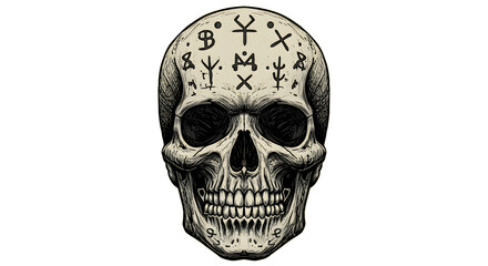Skull with symbols illustration