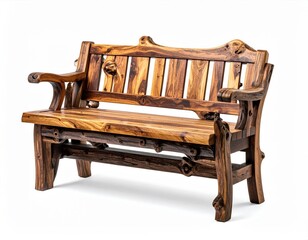 Rustic Wooden Bench on Isolated Background