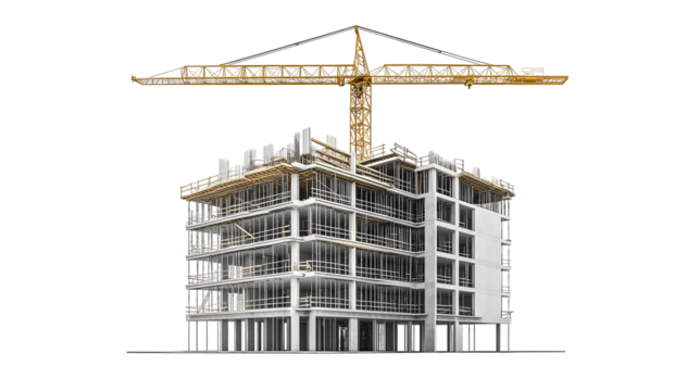 Hyper detailed architectural visualization of modern building construction