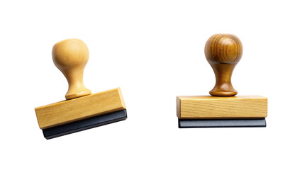 Two wooden stamps with handles, isolated on transparent background