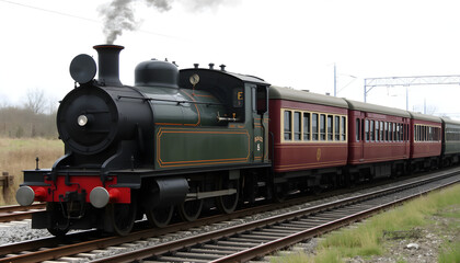 Obraz premium Historic steam train journey countryside transport image scenic landscape side view nostalgia