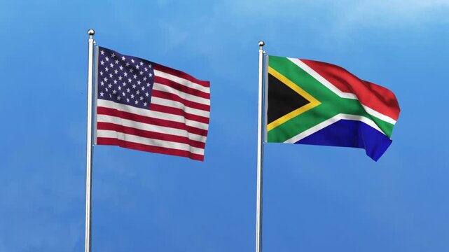 High detailed flag of USA and South Africa. United States of America and South Africa flag. 3D Illustration.