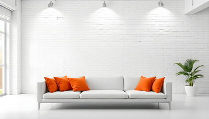 Modern sofa design in minimalist living room interior photography bright environment