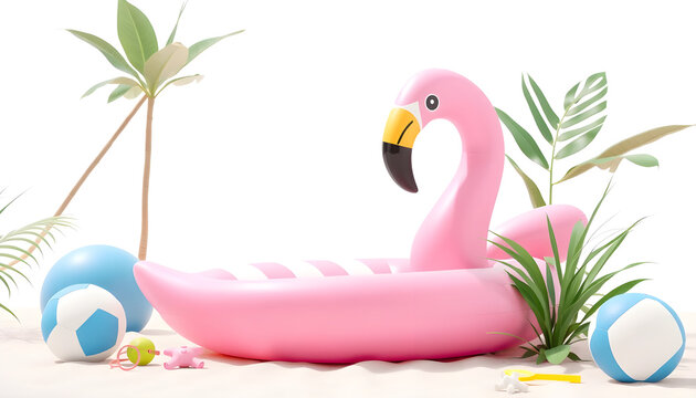 Floating pink flamingo pool party decor summer vibes indoor setting playful view