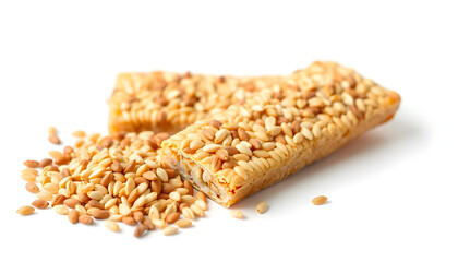 Tasty sesame snack bars kitchen counter food photography bright studio setting close-up view
