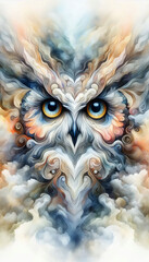 Cosmic Owl Portrait with Abstract Smoke and Light