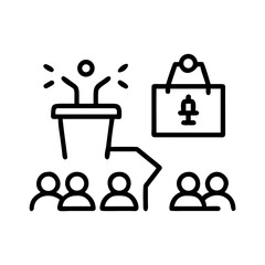 Public speaking and presentation icon for event