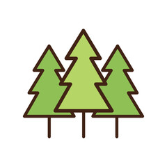 Fototapeta premium Three simple green pine trees stand arranged together closely against a white background