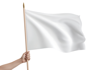 White Flag Waving in Hand on Black Background