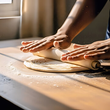 Hands Rolling Fresh Kerala Parotta Dough
Close-up of hands rolling soft parotta dough on wooden table, morning light highlighting texture and craftsmanship