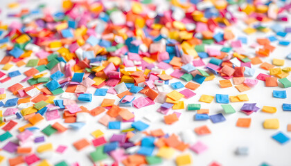 Colorful confetti celebration party venue decorative material bright atmosphere close-up festivity