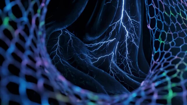 Electric Current Flows Through Abstract Futuristic Nanotube Structure