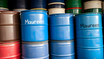 Industrial storage solutions colorful barrels in warehouse environment close-up perspective