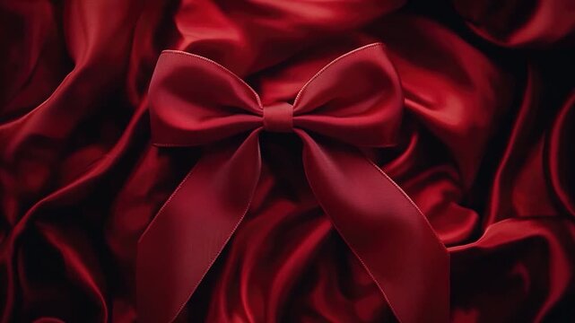 Close-up of luxurious red satin material featuring a decorative bow
