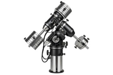 Professional astronomical telescope on an equatorial mount on a transparent background