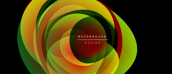 Obraz premium Abstract flowing layers create dynamic circular design. Vibrant colors blend, forming captivating visual effect. Modern, artistic presentation.