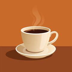 Illustration of a steaming coffee cup. The image features a simplistic and inviting design.
