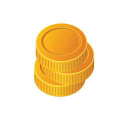 Three gold coins stacked, symbolizing wealth, savings, and financial growth with a clean design.