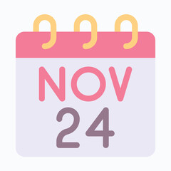 Calendar Date November 24 Icon, Isolated Vector Flat Style Icon.