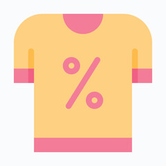 Discount T-Shirt Icon for Fashion Sale, Clothing Store Promotion, and Black Friday Offers. Isolated Vector Flat Style Icon.