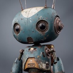 Fototapeta premium Close-up of a weathered, childlike robot head and torso