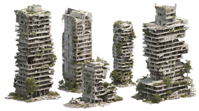 Set of Ruined Skyscrapers - Powered by Adobe