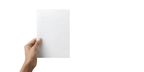 Hand holding blank white paper mockup