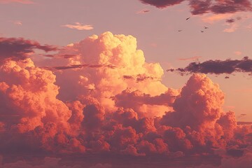 Sunset clouds in vibrant hues of peach and pink