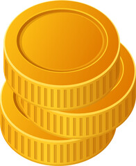 Three golden coins are stacked on top of each other, representing wealth and prosperity.