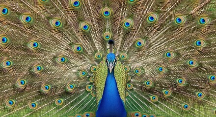 Majestic Peacock Displays Vibrant Plumage in Full Fan