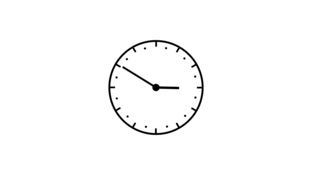 Clock icon animation with clock face on white background. Seamless black clock counting Down 24 Hour Day Fast Speed.