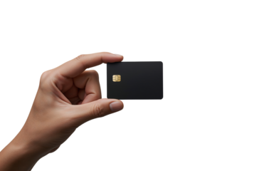 Hand holding a blank black credit card