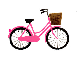 bicycle pink with basket isolated transparent background 