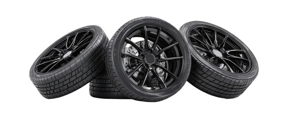 Three black car tires stacked