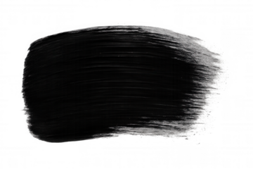 Black brush stroke with grunge texture, creating a paint smear abstract element on transparent background