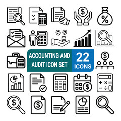 Accounting and Audit Icon Set – Finance, Invoice, Tax, Report & Inspection Line Vector