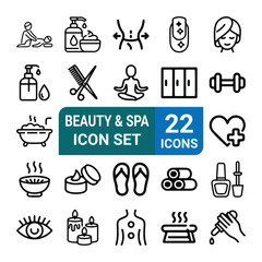 Beauty & Spa Line Icon Set – Skin Care, Massage, Cosmetics, Editable Vector